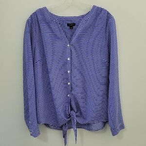 Talbots Blue and White Striped Button Down Shirt, Size Large